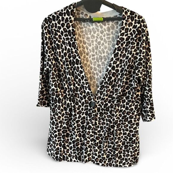 Fashion Bug Women's Plus 18W Leopard Print Cardigan 3/4 Sleeve Sweater - Picture 2 of 6